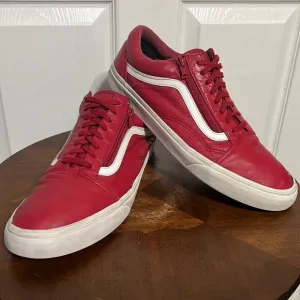 🔥🔥 VANS OLD SKOOL Red Leather Sneakers - Side Zipper - Men Sz 12  - Good 🔥🔥