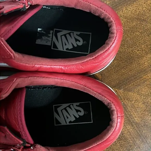 🔥🔥 VANS OLD SKOOL Red Leather Sneakers - Side Zipper - Men Sz 12  - Good 🔥🔥