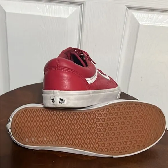 🔥🔥 VANS OLD SKOOL Red Leather Sneakers - Side Zipper - Men Sz 12  - Good 🔥🔥