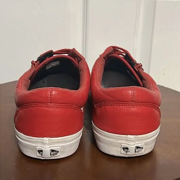 🔥🔥 VANS OLD SKOOL Red Leather Sneakers - Side Zipper - Men Sz 12  - Good 🔥🔥