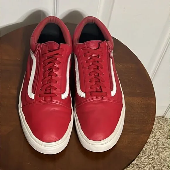 🔥🔥 VANS OLD SKOOL Red Leather Sneakers - Side Zipper - Men Sz 12  - Good 🔥🔥