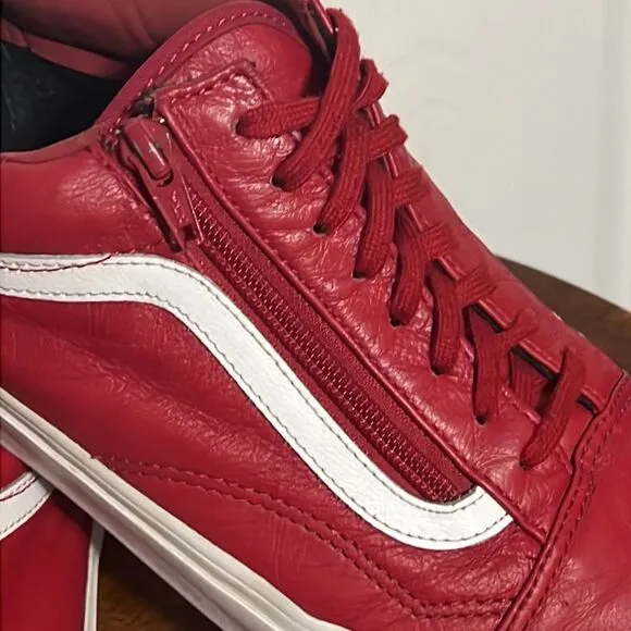 🔥🔥 VANS OLD SKOOL Red Leather Sneakers - Side Zipper - Men Sz 12  - Good 🔥🔥