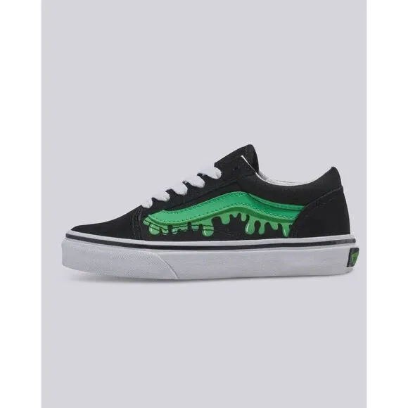 Vans Old Skool Sneakers Kids US 12 Black Green Slime Suede Skate Shoes KHD028
