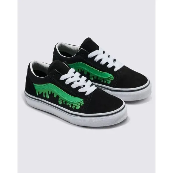 Vans Old Skool Sneakers Kids US 12 Black Green Slime Suede Skate Shoes KHD028