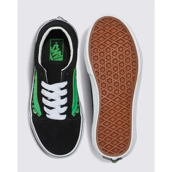 Vans Old Skool Sneakers Kids US 12 Black Green Slime Suede Skate Shoes KHD028