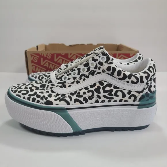 Vans Old Skool Stacked Platform UV Ink Leopard Black White Sneakers Women’s 5