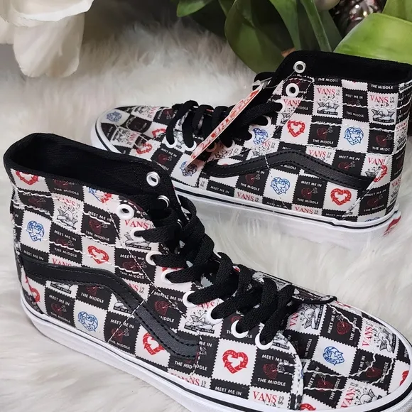 Vans SK8 Hi Tapered Love Letters Black/White  Classic Skate Shoes Women8.5 New