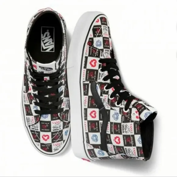 Vans SK8 Hi Tapered Love Letters Black/White  Classic Skate Shoes Women8.5 New