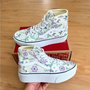 Vans SK8-Hi Top Tapered Stackform Pastel Floral Mint/True White Women 9.5 US