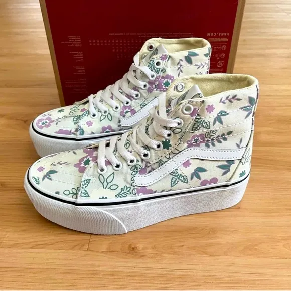 Vans SK8-Hi Top Tapered Stackform Pastel Floral Mint/True White Women 9.5 US