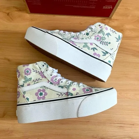 Vans SK8-Hi Top Tapered Stackform Pastel Floral Mint/True White Women 9.5 US