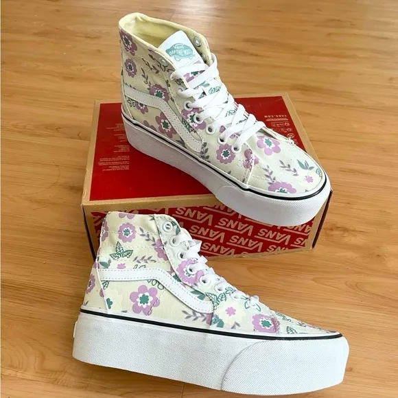 Vans SK8-Hi Top Tapered Stackform Pastel Floral Mint/True White Women 9.5 US