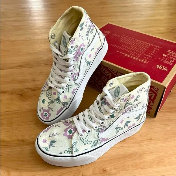 Vans SK8-Hi Top Tapered Stackform Pastel Floral Mint/True White Women 9.5 US