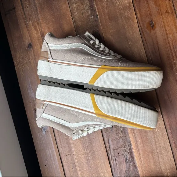 Vans Tan Platform Canvas Sneakers Size 9