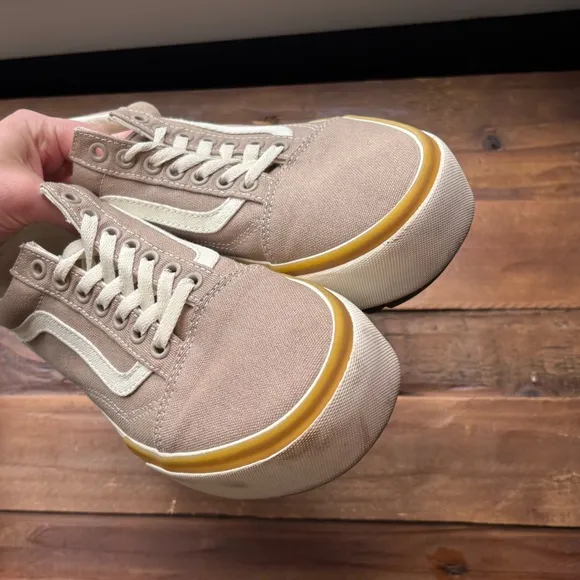Vans Tan Platform Canvas Sneakers Size 9