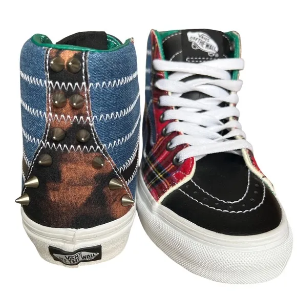 Vans Tartan Daze Sk8-Hi Studded Denim Plaid High Top Sneakers Women's 5 Shoes