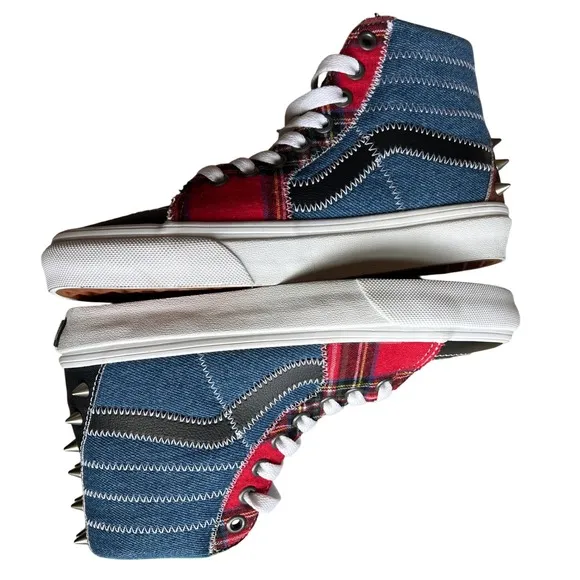 Vans Tartan Daze Sk8-Hi Studded Denim Plaid High Top Sneakers Women's 5 Shoes