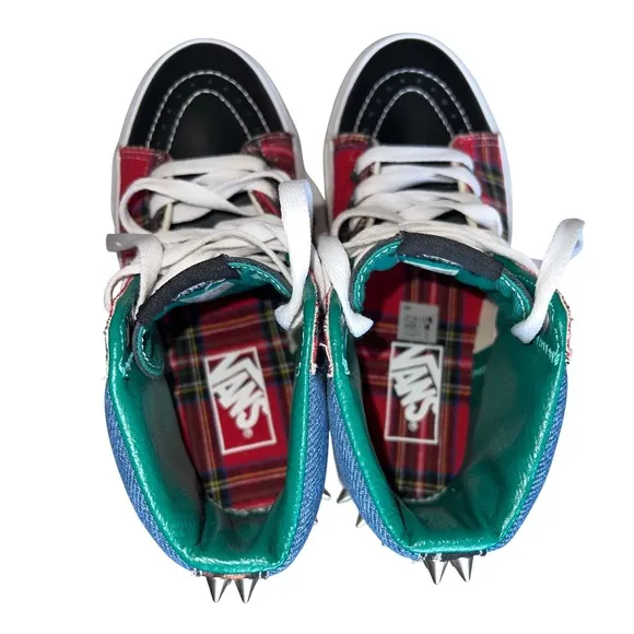 Vans Tartan Daze Sk8-Hi Studded Denim Plaid High Top Sneakers Women's 5 Shoes