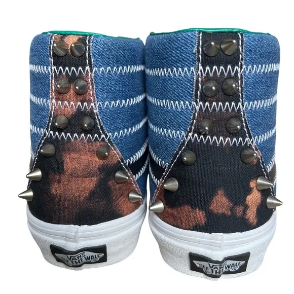 Vans Tartan Daze Sk8-Hi Studded Denim Plaid High Top Sneakers Women's 5 Shoes