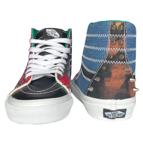 Vans Tartan Daze Sk8-Hi Studded Denim Plaid High Top Sneakers Women's 5 Shoes
