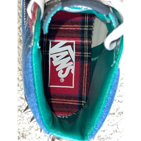 Vans Tartan Daze Sk8-Hi Studded Denim Plaid High Top Sneakers Women's 5 Shoes