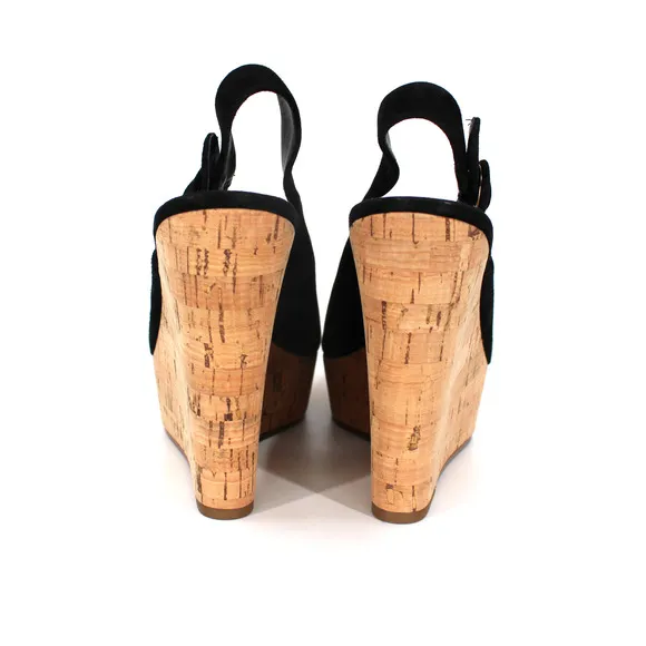 Veronica Beard Dali Cork Wedge Sandals NEW Black Suede Slingback Platform 9.5