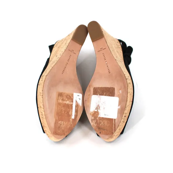 Veronica Beard Dali Cork Wedge Sandals NEW Black Suede Slingback Platform 9.5