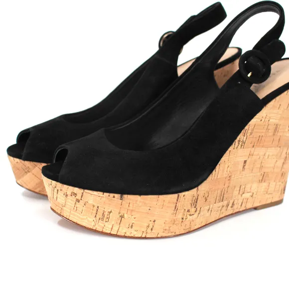 Veronica Beard Dali Cork Wedge Sandals NEW Black Suede Slingback Platform 9.5