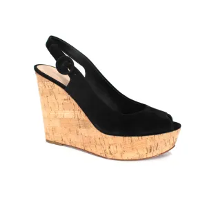 Veronica Beard Dali Cork Wedge Sandals NEW Black Suede Slingback Platform 9.5