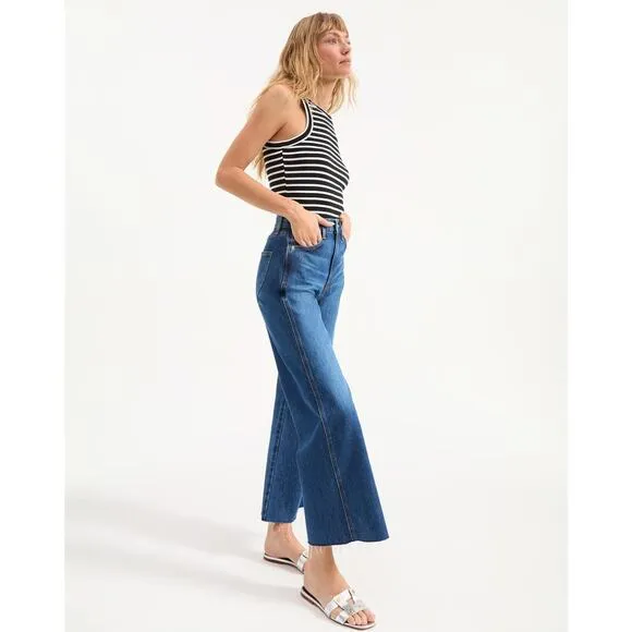 Veronica Beard Jeans Taylor Relaxed Wide Leg High Rise Cropped Bright Blue Wash