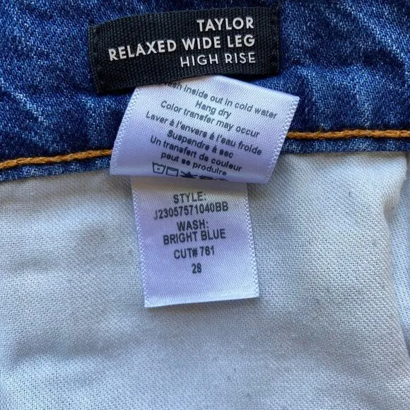 Veronica Beard Jeans Taylor Relaxed Wide Leg High Rise Cropped Bright Blue Wash