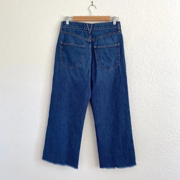 Veronica Beard Jeans Taylor Relaxed Wide Leg High Rise Cropped Bright Blue Wash