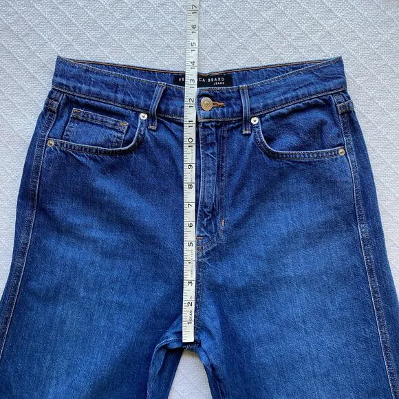 Veronica Beard Jeans Taylor Relaxed Wide Leg High Rise Cropped Bright Blue Wash