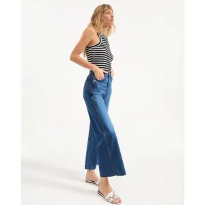 Veronica Beard Jeans Taylor Relaxed Wide Leg High Rise Cropped Bright Blue Wash