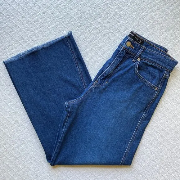 Veronica Beard Jeans Taylor Relaxed Wide Leg High Rise Cropped Bright Blue Wash