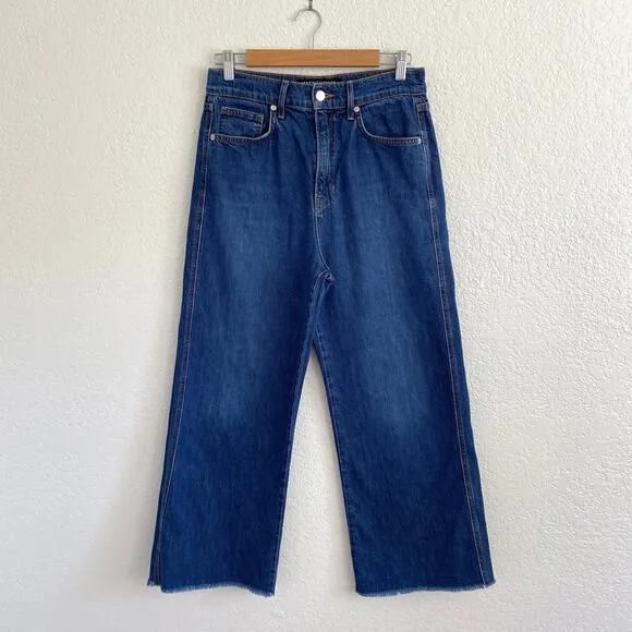 Veronica Beard Jeans Taylor Relaxed Wide Leg High Rise Cropped Bright Blue Wash