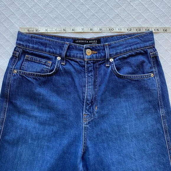 Veronica Beard Jeans Taylor Relaxed Wide Leg High Rise Cropped Bright Blue Wash