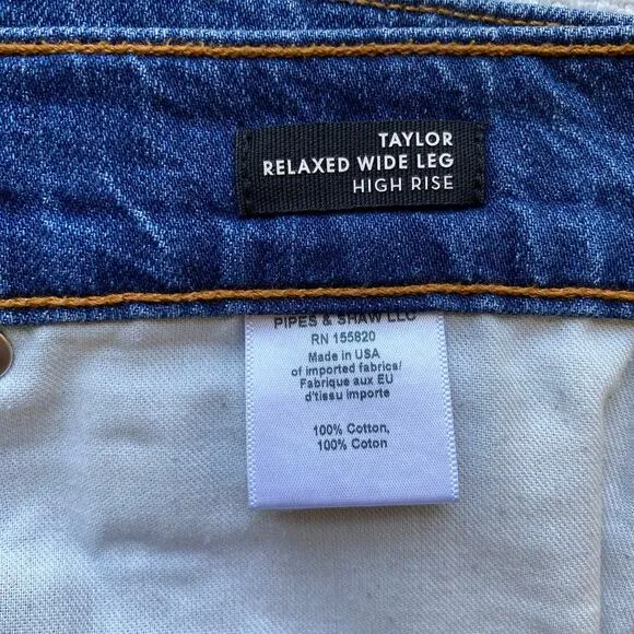 Veronica Beard Jeans Taylor Relaxed Wide Leg High Rise Cropped Bright Blue Wash