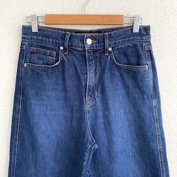 Veronica Beard Jeans Taylor Relaxed Wide Leg High Rise Cropped Bright Blue Wash