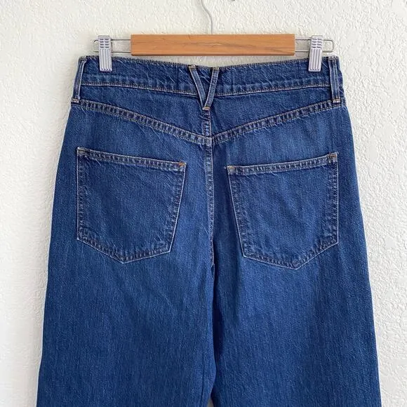 Veronica Beard Jeans Taylor Relaxed Wide Leg High Rise Cropped Bright Blue Wash