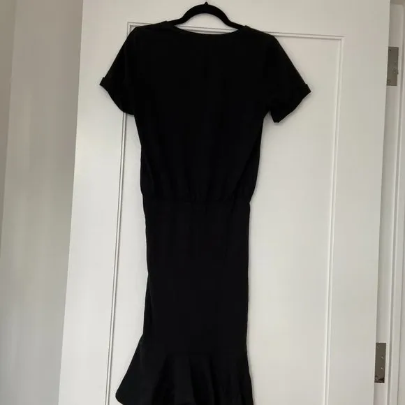 Veronica Beard Midi Length Ruffled Black Dress Round Neck Cinched Front T-shirt