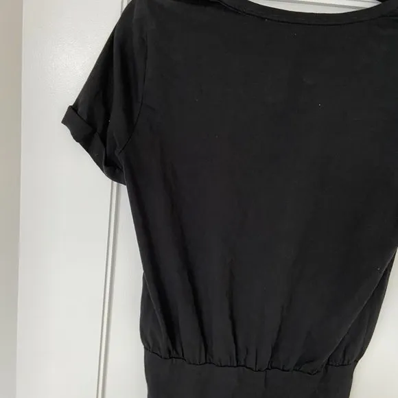 Veronica Beard Midi Length Ruffled Black Dress Round Neck Cinched Front T-shirt