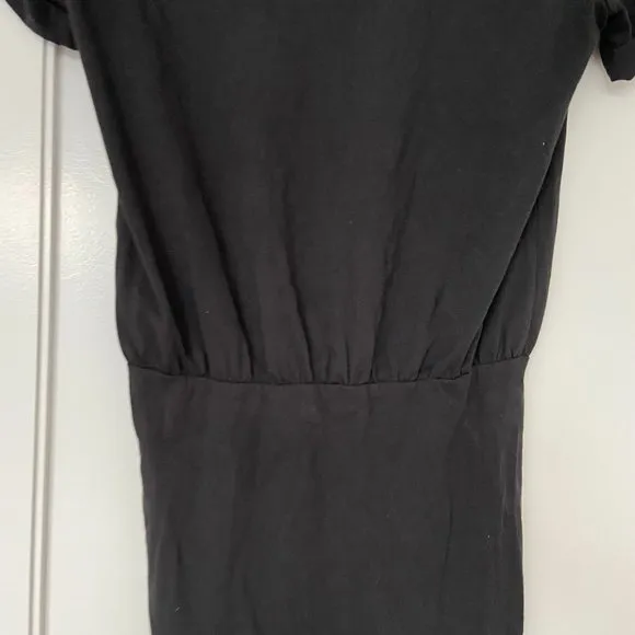 Veronica Beard Midi Length Ruffled Black Dress Round Neck Cinched Front T-shirt