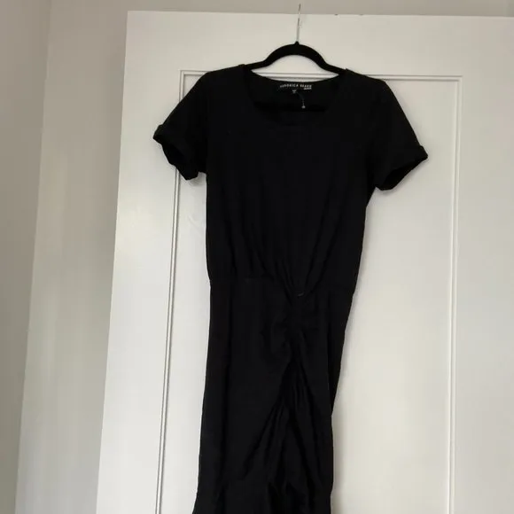 Veronica Beard Midi Length Ruffled Black Dress Round Neck Cinched Front T-shirt