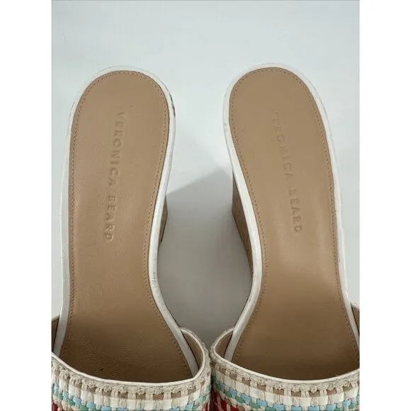 Veronica Beard Women's Size 10 White Dali Woven Wedge Sandals Shoes