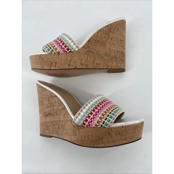 Veronica Beard Women's Size 10 White Dali Woven Wedge Sandals Shoes