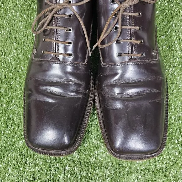 Versace V2 Classic Brown Square Toe‎ Oxford Plain Toe Mens Dress Shoes Size 9.5