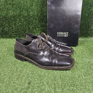 Versace V2 Classic Brown Square Toe‎ Oxford Plain Toe Mens Dress Shoes Size 9.5