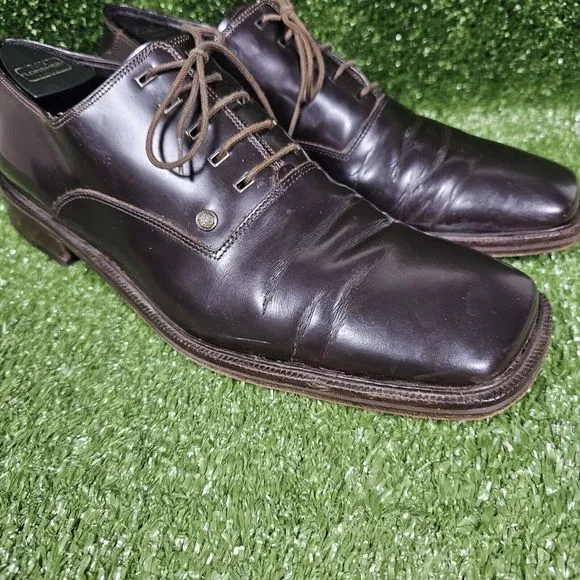 Versace V2 Classic Brown Square Toe‎ Oxford Plain Toe Mens Dress Shoes Size 9.5