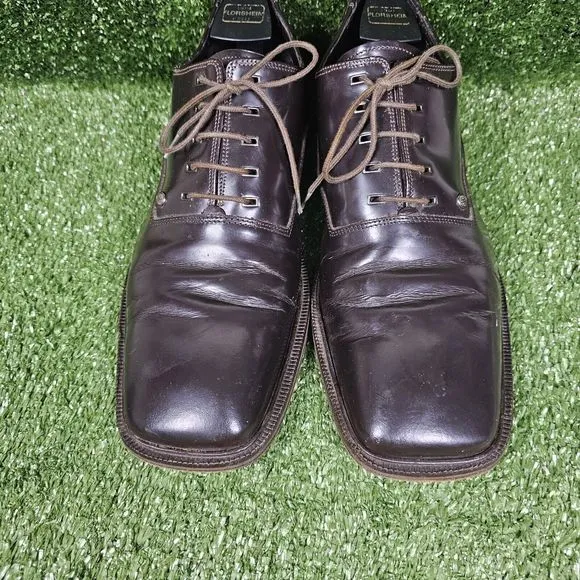 Versace V2 Classic Brown Square Toe‎ Oxford Plain Toe Mens Dress Shoes Size 9.5